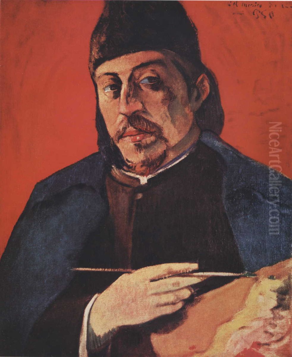 Self Portrait With Palette Oil Painting by Paul Gauguin