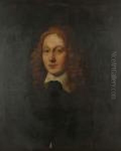 Portrait Of A Gentleman, 
Bust-length, In Black Costume With A White Collar, In A Painted Oval Oil Painting by Robert Walker