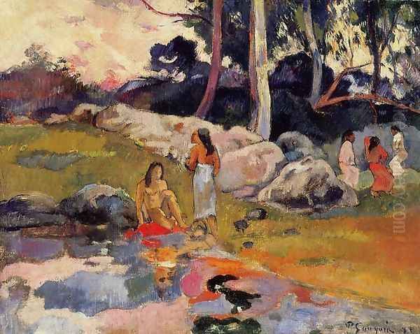 Woman On The Banks Of The River Oil Painting by Paul Gauguin