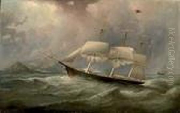 The Black Ball Line Clipper Ship
 Ocean Chief Reducing Sail On Her Australian Run Inscribed On The 
Reverse Oil Painting by Samuel Walters