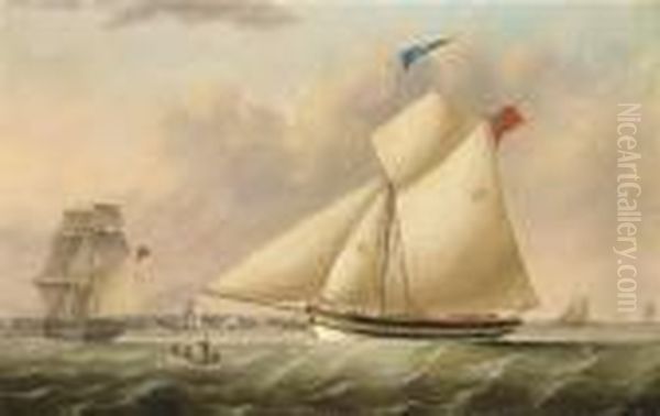 The Liverpool Pilot Cutter 
Perseverance (no. 12) Coming Astern Of Abritish Brig In The Mersey Oil Painting by Samuel Walters