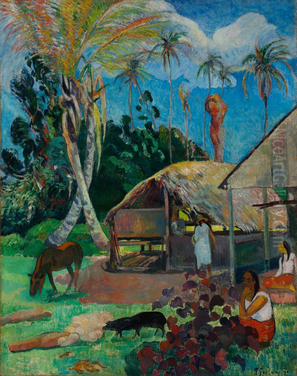 The Black Pigs Oil Painting by Paul Gauguin