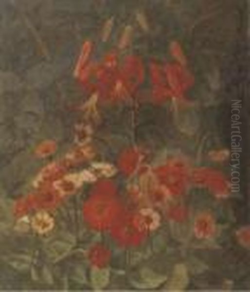 Lelies En Zinnias Oil Painting by Marie Wandscheer