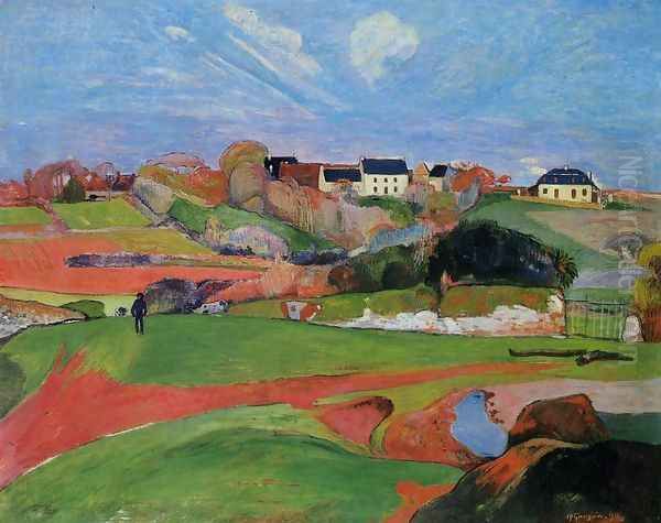 Fields At Le Pouldu Oil Painting by Paul Gauguin