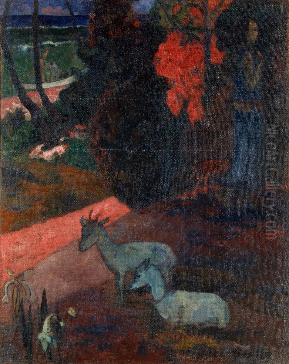 Landscape With Two Goats Oil Painting by Paul Gauguin