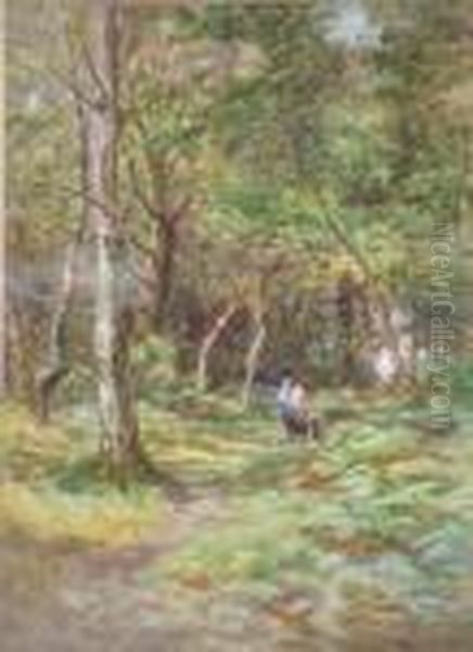 Mother And Children On The Path To The Cottage. Oil Painting by Cyril Ward