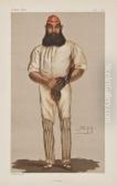 A Good Group Of Cricketers Oil Painting by Leslie Mathew Ward