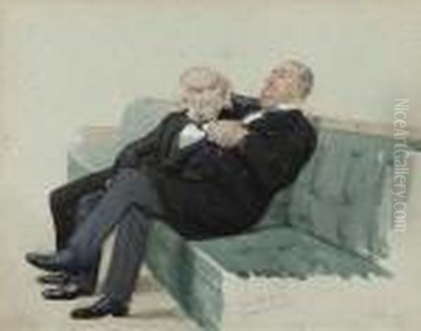 Gladstone And Harcourt, 'babble And Bluster' Oil Painting by Leslie Mathew Ward