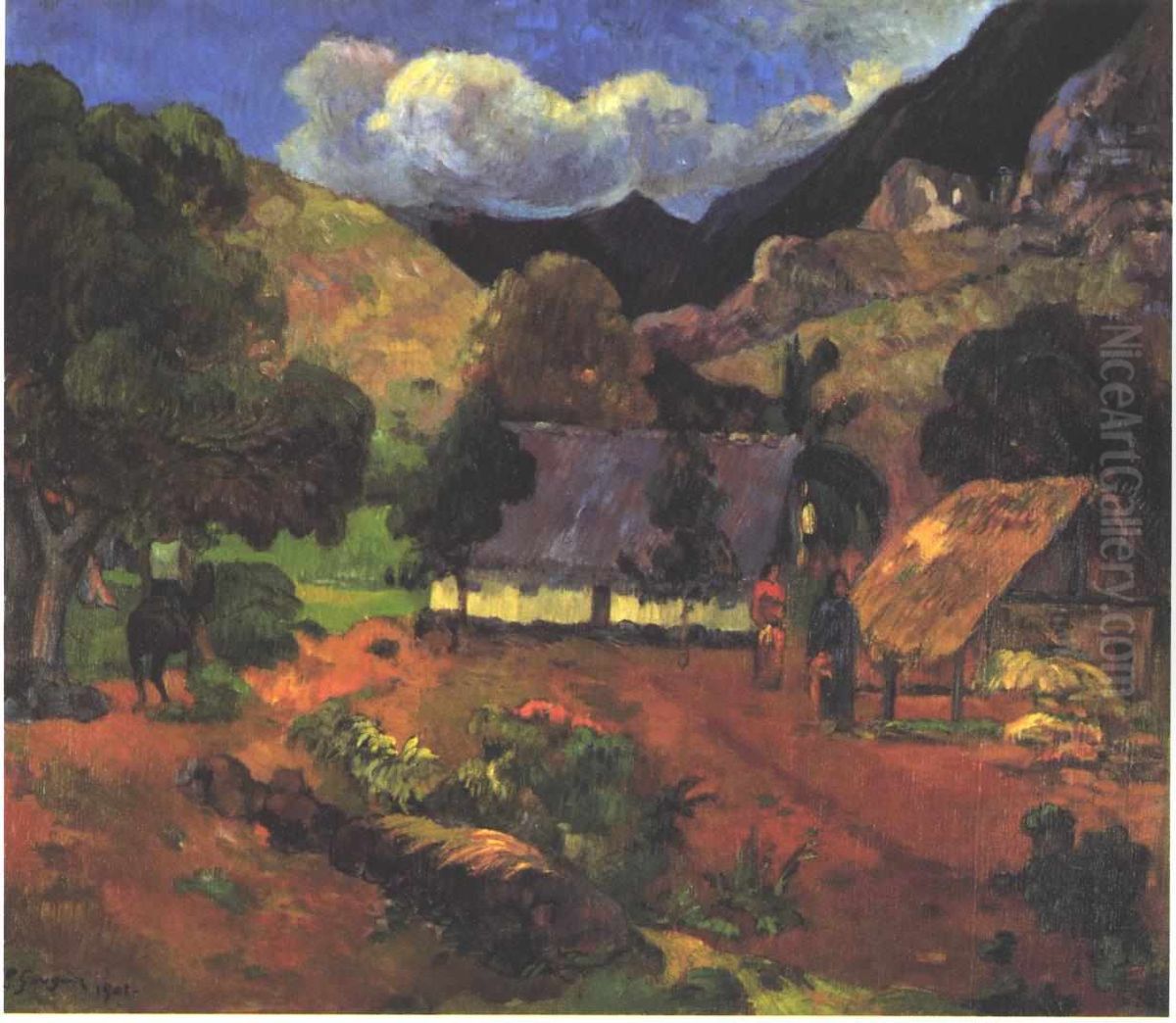Landscape With Three Figures Oil Painting by Paul Gauguin
