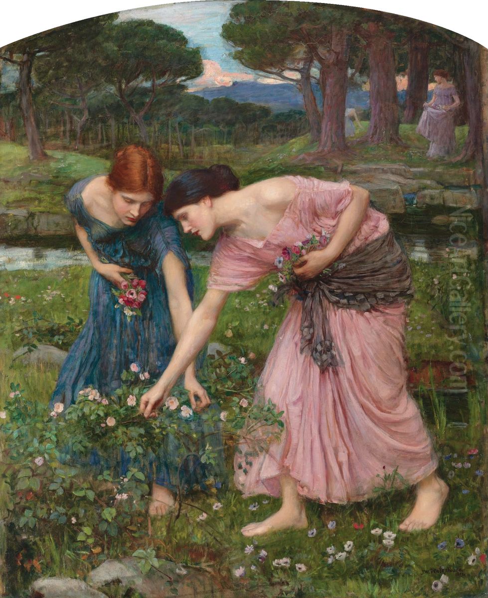 Gather Ye Rosebuds While Ye May Oil Painting by John William Waterhouse