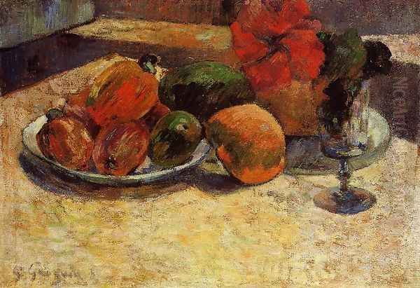 Still Life With Mangoes And Hisbiscus Oil Painting by Paul Gauguin