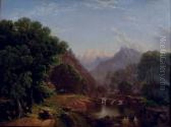 Summer Mountainscape With Figures Oil Painting by George W. Waters