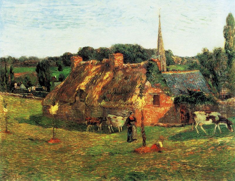 Lollichon Field and Pont-Aven Church Oil Painting by Paul Gauguin