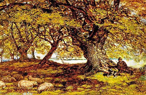 Shepherd Resting Among Trees Oil Painting by Homer Ransford Watson
