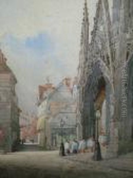 'st Maclou, Rouen'; Watercolour, Signed, Titled And Dated 1899, 45x35cm Oil Painting by Paul Fletcher Watson