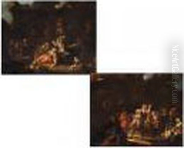 Gemaldepaar:
 Entfuhrung Einer Adeligen Dame Oil Painting by Louis Joseph, Dit Watteau De Lille