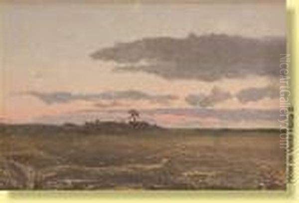 Coucher De Soleil Sur L'oasis Oil Painting by Camille Wauters