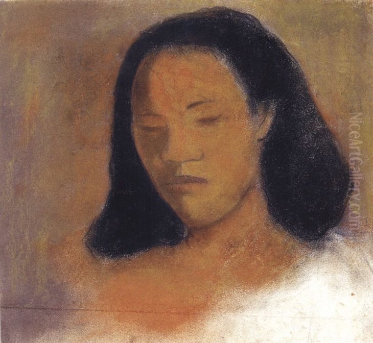 Head of a Tahitian Woman Oil Painting by Paul Gauguin