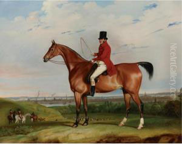 William Bolton Aspinall With The
 Hooton, Cheshire Foxhounds, Theriver Mersey And Liverpool Beyond Oil Painting by Thomas Weaver