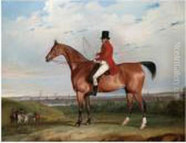 William Bolton Aspinall With The
 Hooton, Cheshire Foxhounds, The River Mersey And Liverpool Beyond Oil Painting by Thomas Weaver