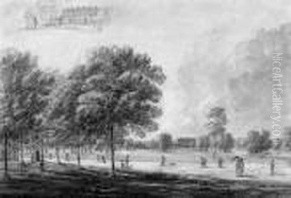 The Queen's House (buckingham 
Palace) From The Green Park, With Asubsidiary Study Of The Faade With A 
Sentry Oil Painting by John Webber