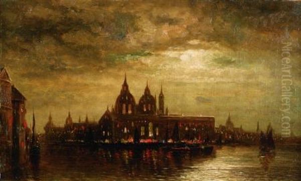 Waterfront At Night Oil Painting by Wesley Elbridge Webber