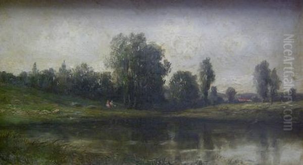 By The River At Dusk Oil Painting by Wesley Elbridge Webber