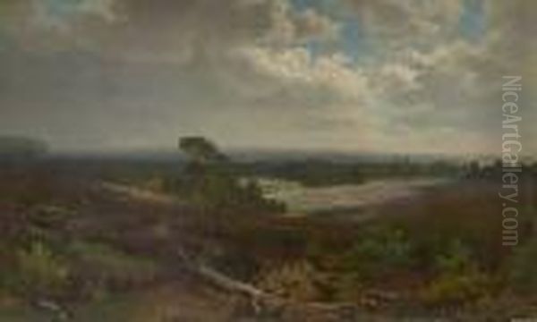 Weitlaufige Sommerlandschaft Mit Aufreisenden Wolken Oil Painting by August Weber