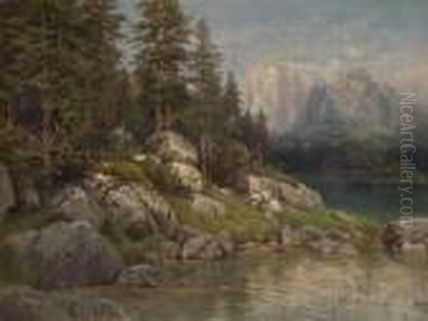 Der Hintersee Mit Blick Auf Den
 Hohen Goll. Oil Painting by Paul Weber