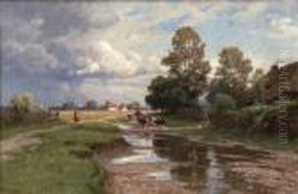 Kuhherde Auf Der
 Dorfstrasse Oil Painting by Paul Weber