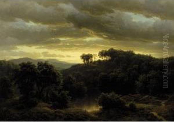 Sunset Oil Painting by Paul Weber