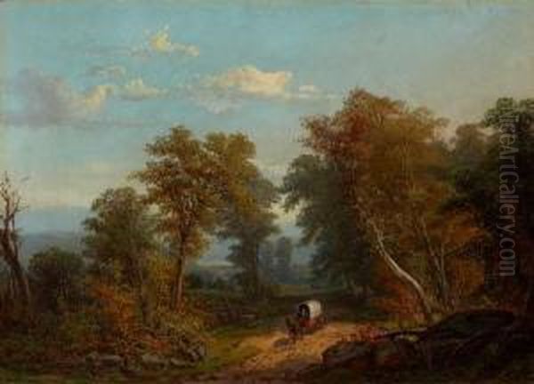 Landscape With Covered Wagon Oil Painting by Paul Weber
