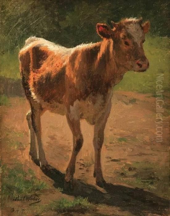 Spring Calf Oil Painting by Paul Weber