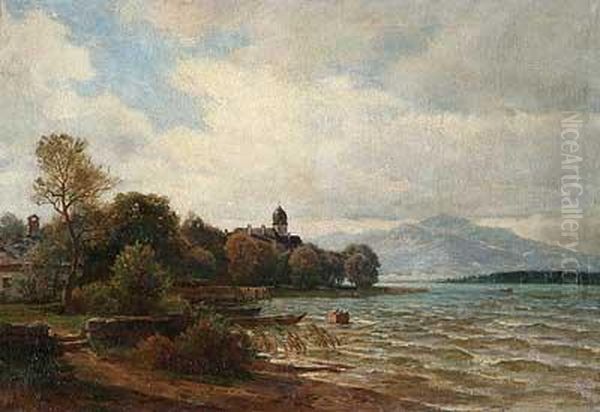 Ufer Von Wasserburg Im Sommer Oil Painting by Paul Weber