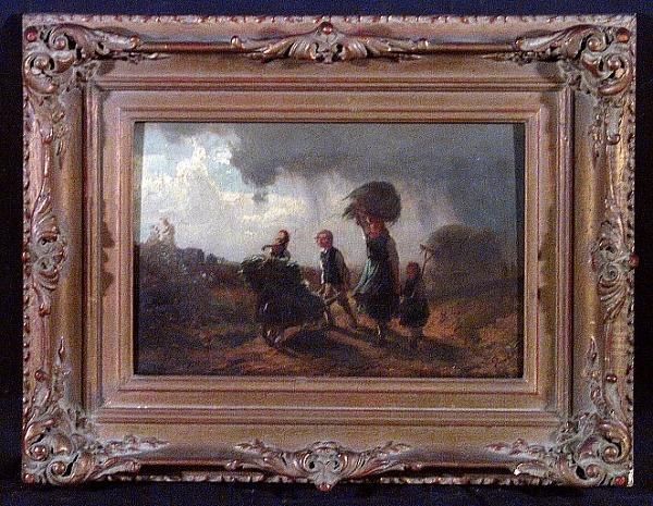 Peasants Fleeing An Approaching Storm Oil Painting by Paul Weber