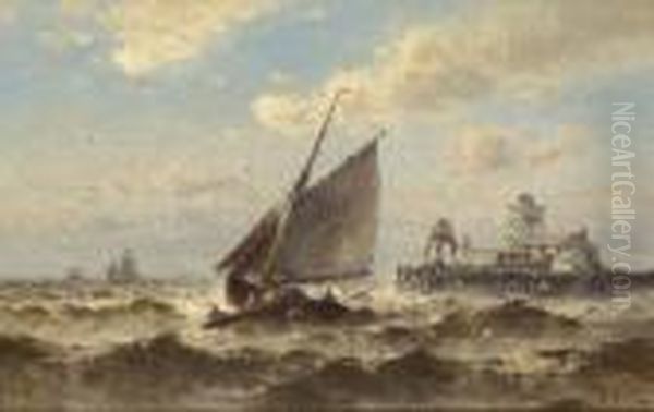 Fischerboote Im Hafen Von
 Ostende. Oil Painting by Theodor Alexander Weber