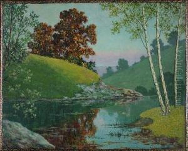 River Scene With Three Birch Trees Oil Painting by Samuel Webley