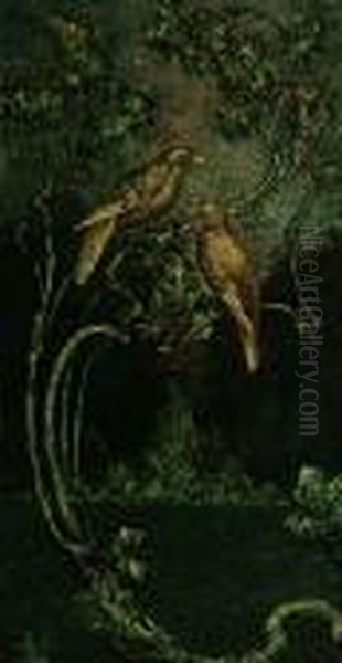 Two Birds Perched In A Tree Oil Painting by Samuel Webley