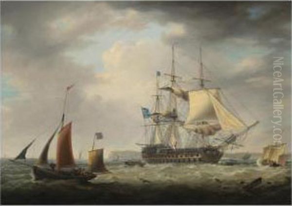 H.m.s. Northumberland Off The 
South Foreland Commanded By Rearadmiral The Hon. Alexander Cochrane Oil Painting by George Webster