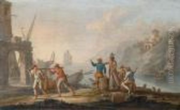 Nachfolge Sudlicher Seehafen Mit Handelsleuten Oil Painting by Jan Baptist Weenix