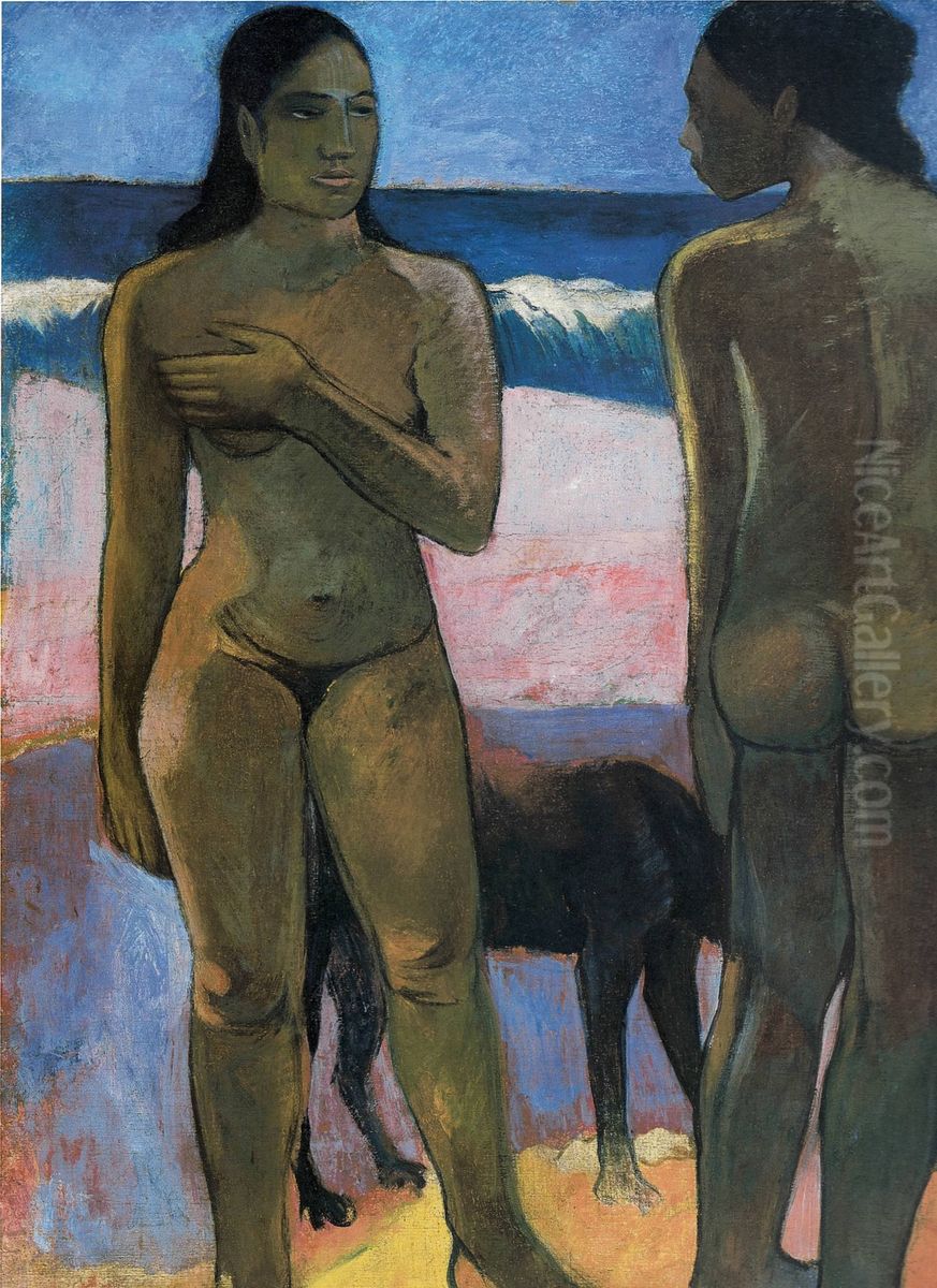 Two Nudes on a Tahitian Beach Oil Painting by Paul Gauguin