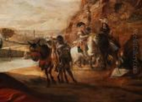 Bildnis Eines Adeligen Kindes 
Mit Hundchen Vor Weiter Ruinenlandschaft Mit Figurenstaffage Oil Painting by Jan Baptist Weenix