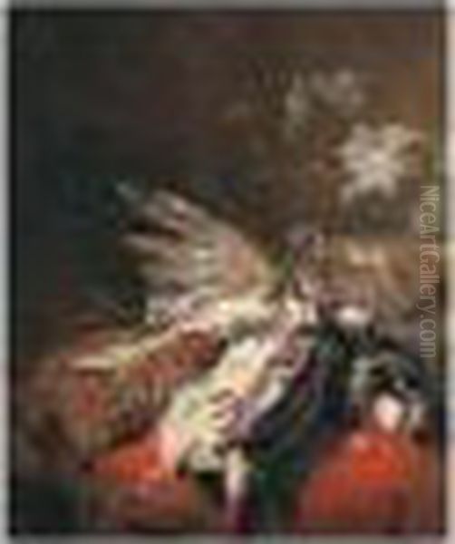 Still Life Of A Brace Of 
Red-legged Partridge And A Woodcock, Together With An Upturned Wine 
Glass, A Silver Gilt Bowl And Vine Leaves, All Set Upon A Red Velvet 
Cushion Oil Painting by Jan Baptist Weenix