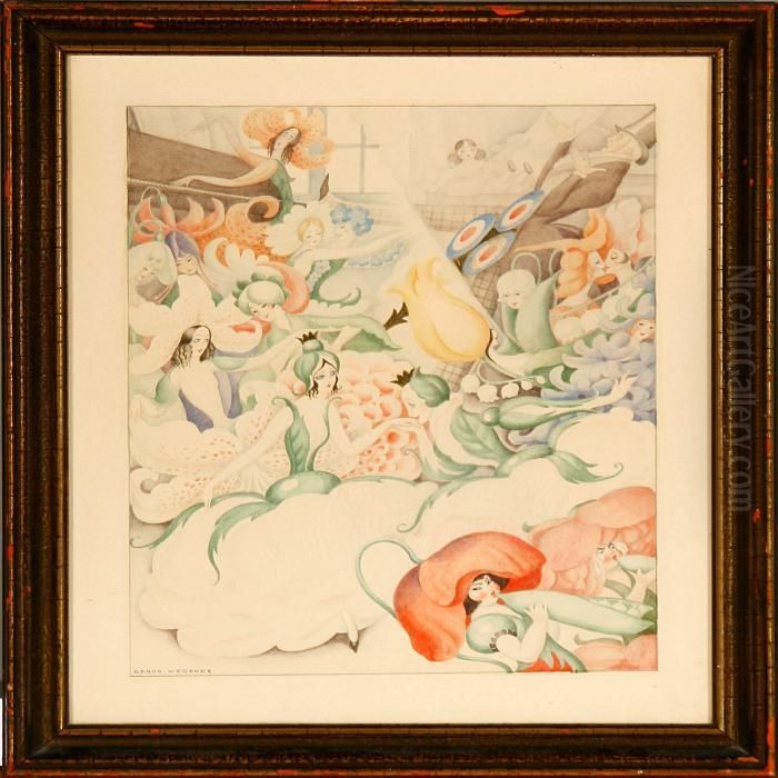 Young Women In Merry Company Wearing Flower Costumes Oil Painting by Gerda Wegener