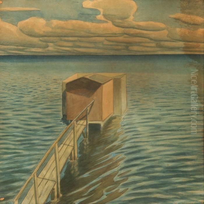 Strand Med Badehus Oil Painting by Edvard Weie