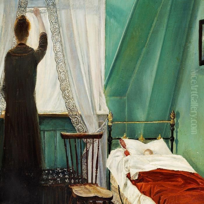 Interior With Mother And Child Oil Painting by Edvard Weie