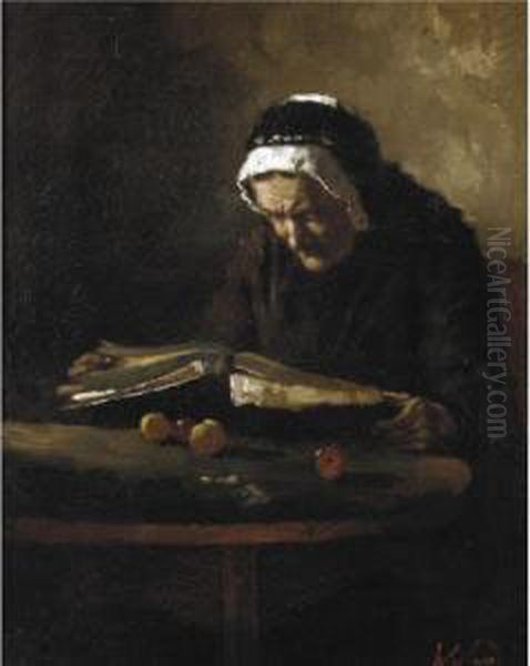Reading Her Bible Oil Painting by Johannes Weiland