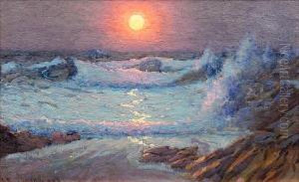 Sunset On The Cornish Coast Oil Painting by John Sanderson Wells