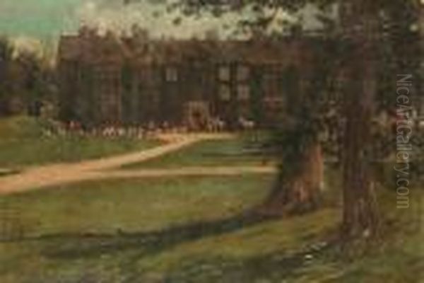 The Hunt Meeting At Wroxton Abbey, Oxfordshire Oil Painting by John Sanderson Wells