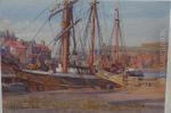 Unloading Timber At Whitby Oil Painting by John Sanderson Wells